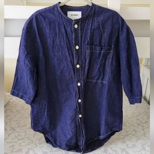 Sunnei Su Long Pocket Shirt Chambray Drk Blue Contrast Stitch Oversize XS Unisex